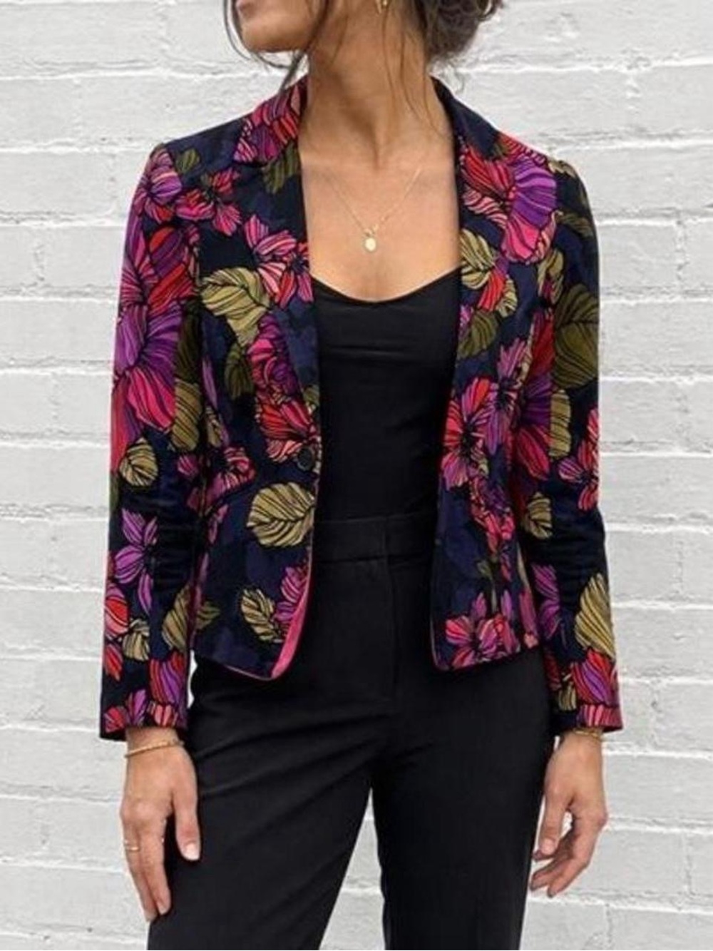 Trina Turk Black Blazer with Pink, Purple & Green Floral Print